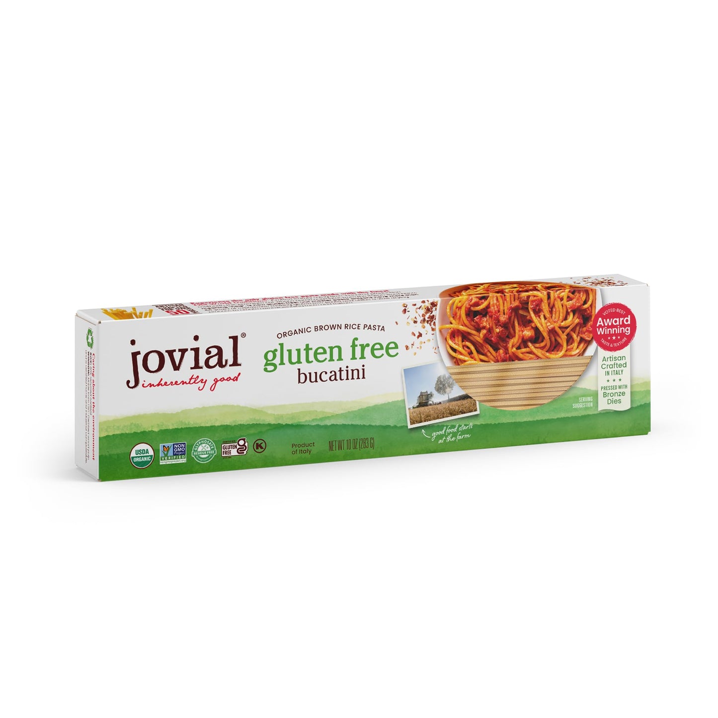 Jovial Organic Brown Rice Bucatini Pasta - Gluten Free Whole Grain Bucatini, Dairy Free, Made with 2 Ingredients, Non GMO, Artisan Crafted in Italy - 10 Oz