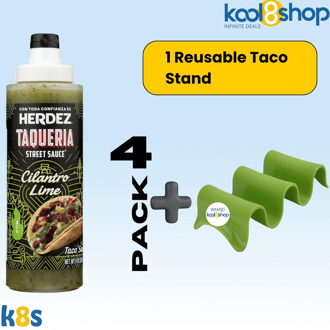 Herdez Taqueria Street Cilantro Lime Sauce 9 oz Plastic Bottle 4 Pack + 1 Taco Stand by KOOL8SHOP Infinite Deals