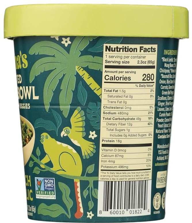 Aahana’s Spinach & Garlic Sprouted Power Bowl - Gluten-Free Plant-Based Instant Meal with Sprouted Lentils and Grains - 18g Protein, 12g Fiber, Vegan