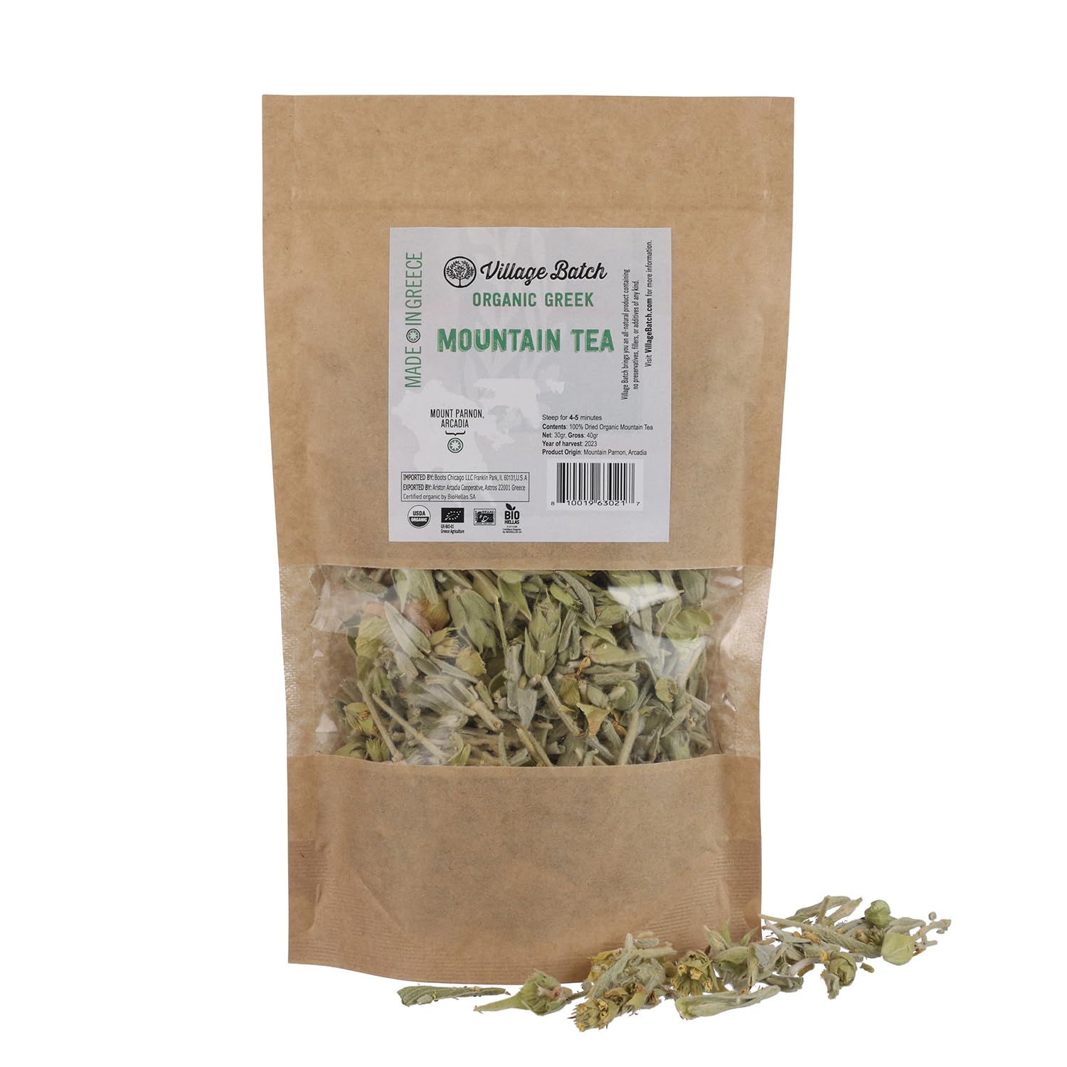 Village Batch Organic Greek Mountain Tea 1.06 Ounce (Pack of 1) Loose Leaf, Hand-Harvested Herbal Tea from Mt. Parnon, Greece, Naturally Caffeine-Free