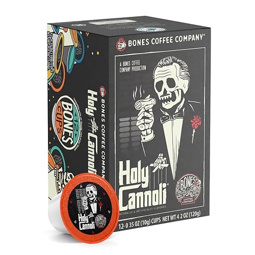 Bones Coffee Company Flavored Coffee Bones Cups Holy Cannoli Flavored Pods | 12ct Single-Serve Coffee Pods Compatible with Keurig 1.0 & 2.0 Keurig