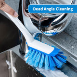 2 Pack Long Handle Kitchen Cleaning Brush with Built-in Scraper, Hard Bristle Dish Scrubber for Pots, Pans, Non-Stick Cookware, Sinks, Countertops