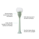 ezpz Bottle Brush (Sage) - Odor-Resistant Silicone Cleaning Tool with Long Sturdy Handle and Suction Base - Flexible Top for Tight Spaces - Gently