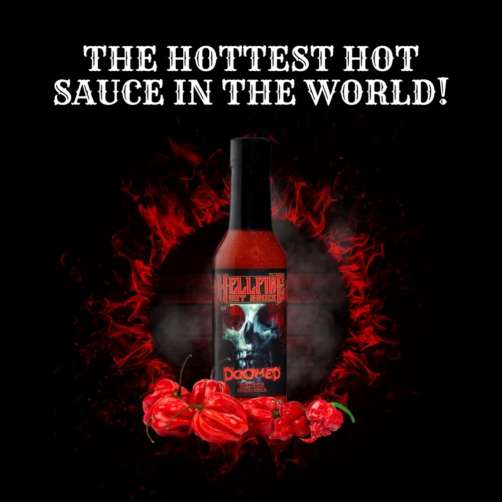 Hellfire Doomed Hot Sauce, Hottest Sauce in the World, Spiked with 6.66 Million SHU Natural Pepper Extract, Lab tested at 2.79 Million SHUs