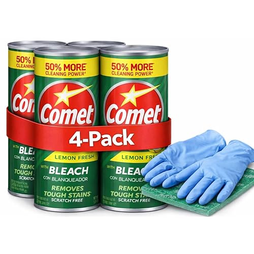 Glowsence 4-Packed Cømet 21 oz. All Purpose Abrasive Powder Cleanser with Bleach, Lemon + 1 Pair Industrial Nitrile Gloves (Powder-Free, 4 Mil