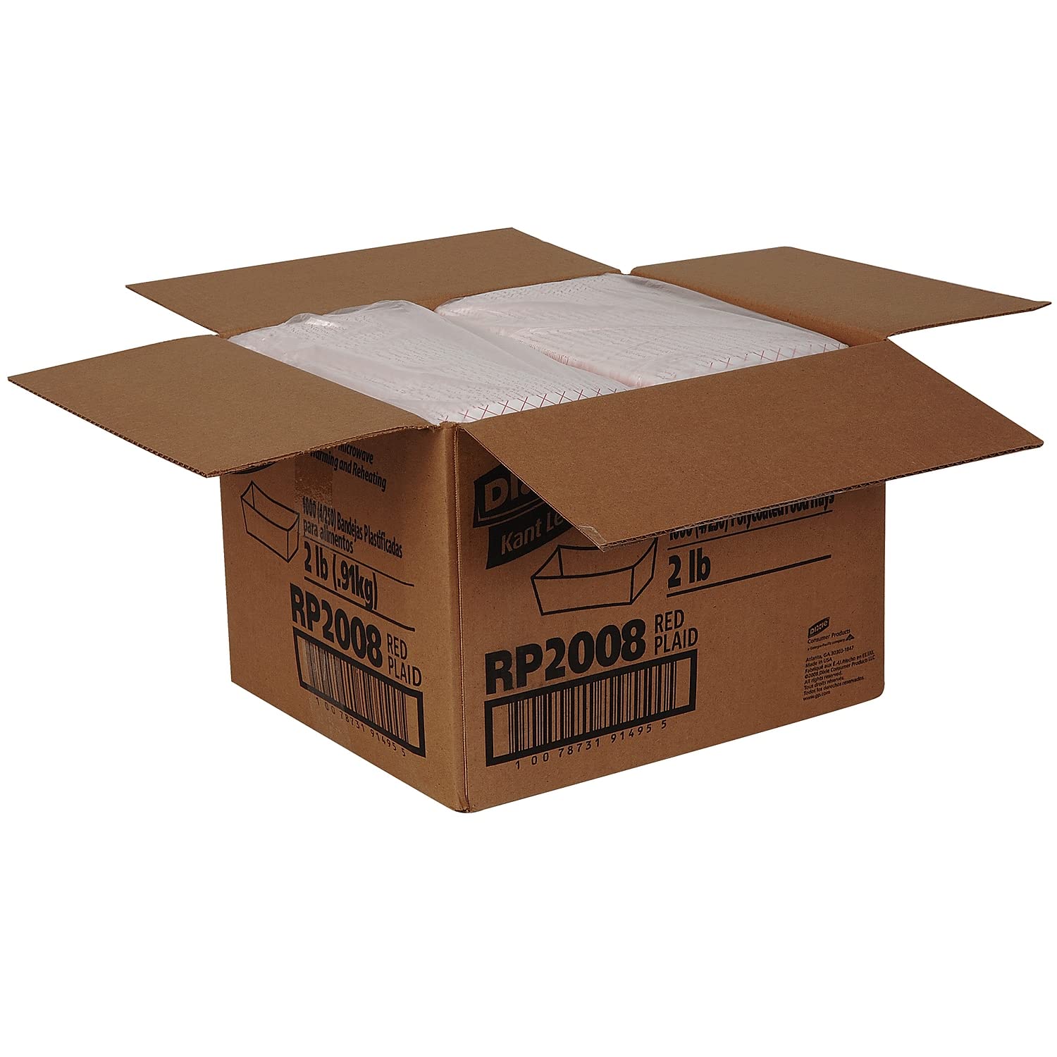 Dixie 2 Lb Polycoated Paper Food Tray by GP PRO (Georgia-Pacific), Kant Leek, Red Plaid, RP2008, 1,000 Count (250 Trays Per Pack, 4 Packs Per Case)