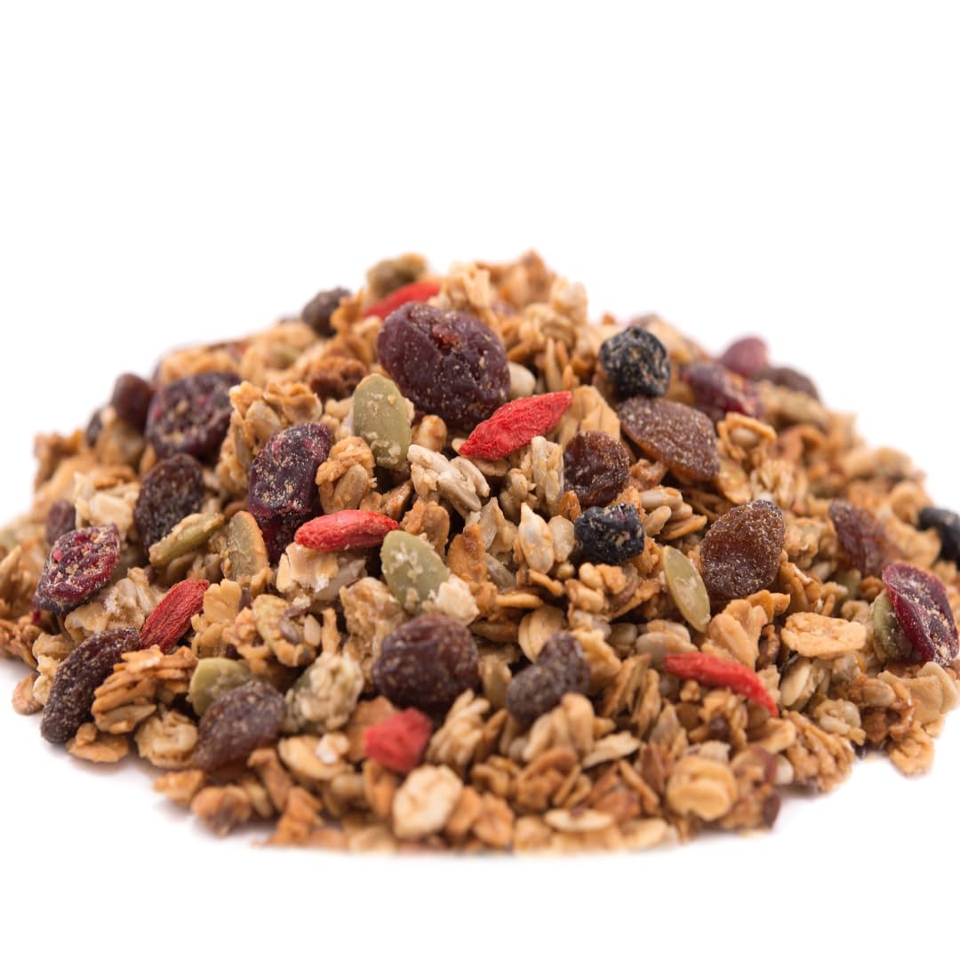 Gerbs Super 5 Fruit Granola, 2 LBS - Top 14 Food Allergy Free & Non GMO - Unsulfured & Keto Safe - Cranberry, Blueberry, Goji Berry, Cherry, Raisin