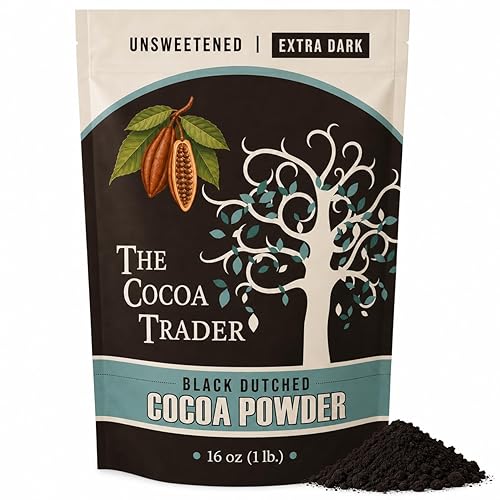The Cocoa Trader Black Cocoa Powder for Baking (1 lb) - Darkest Dutch Processed Cocoa - Natural Jet Black Food Coloring Substitute - Unsweetened, Alkalized, Vegan, Gluten Free, 65 Servings
