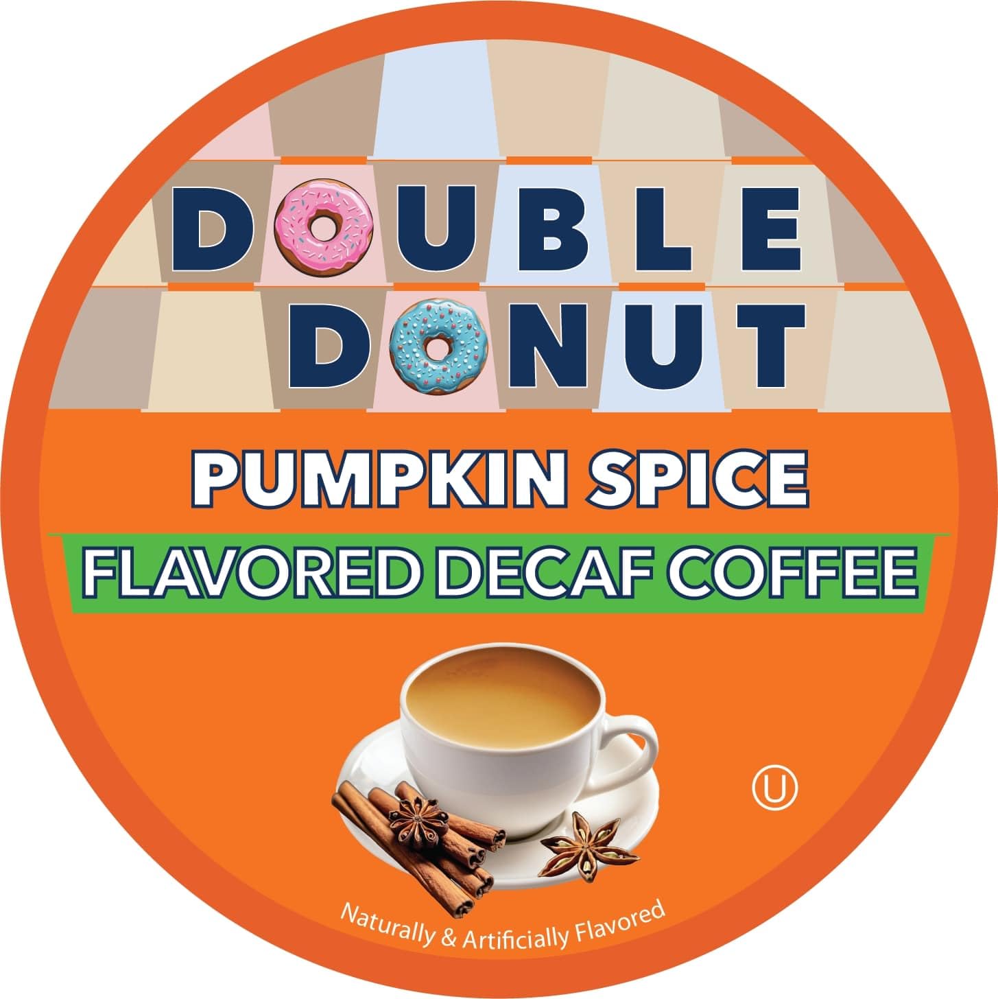 Double Donut Coffee Medium Roast Decaf Coffee Pods, Pumpkin Spice Flavored, for Keurig K-Cup Machines, 20 Single-Serve Capsules per Box