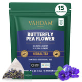 VAHDAM, Butterfly Pea Flower (15 Pyramid Bags) Vegan, Non-GMO | Delicate & Earthy | Direct From Source - Plant-Based Biodegradable | Brew Iced Tea