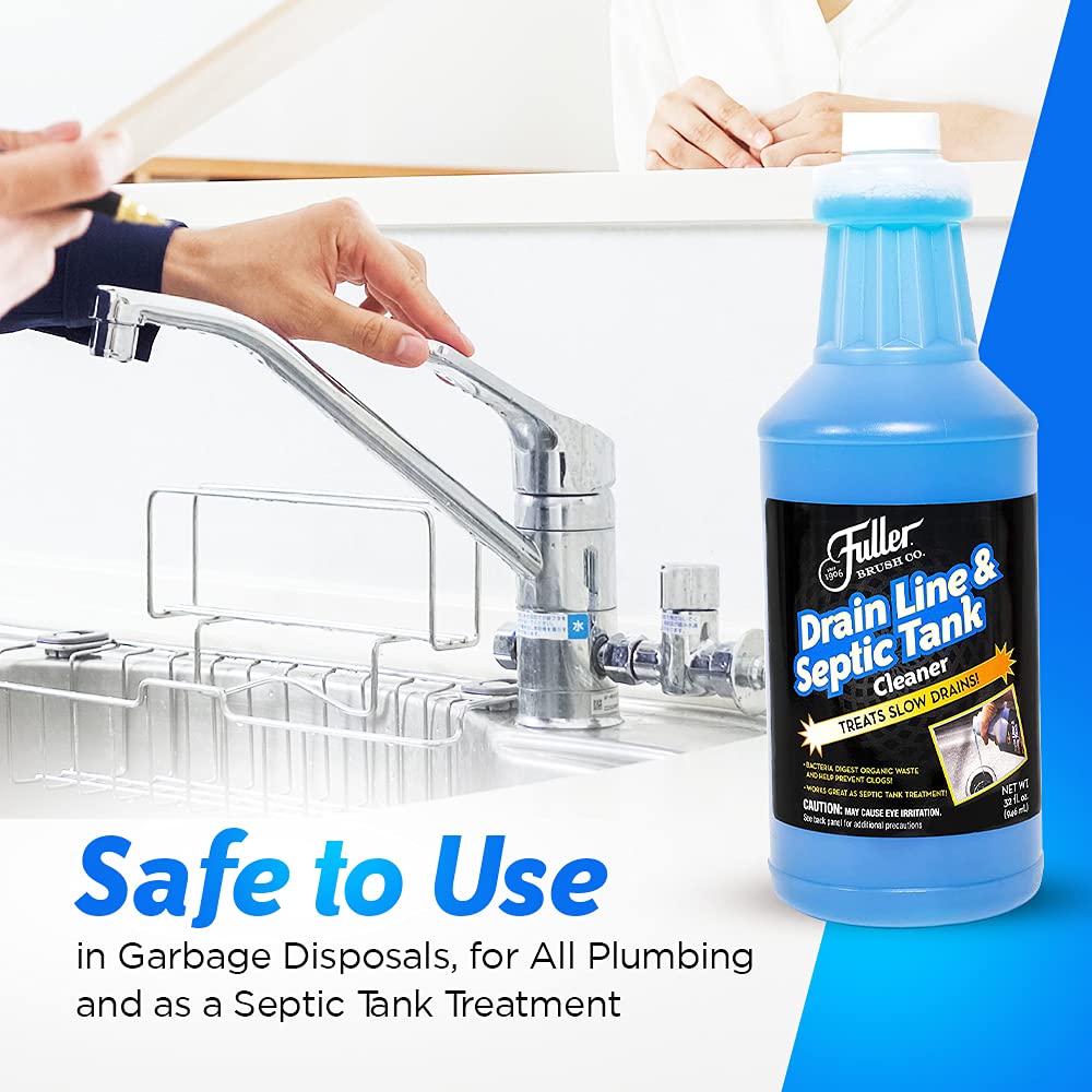 Fuller Brush Drain Line & Septic Tank Cleaner - 32 oz Enzyme-Based Drain Cleaner for Slow Drains, Grease & Food Buildup, Safe for PVC/Metal Pipes