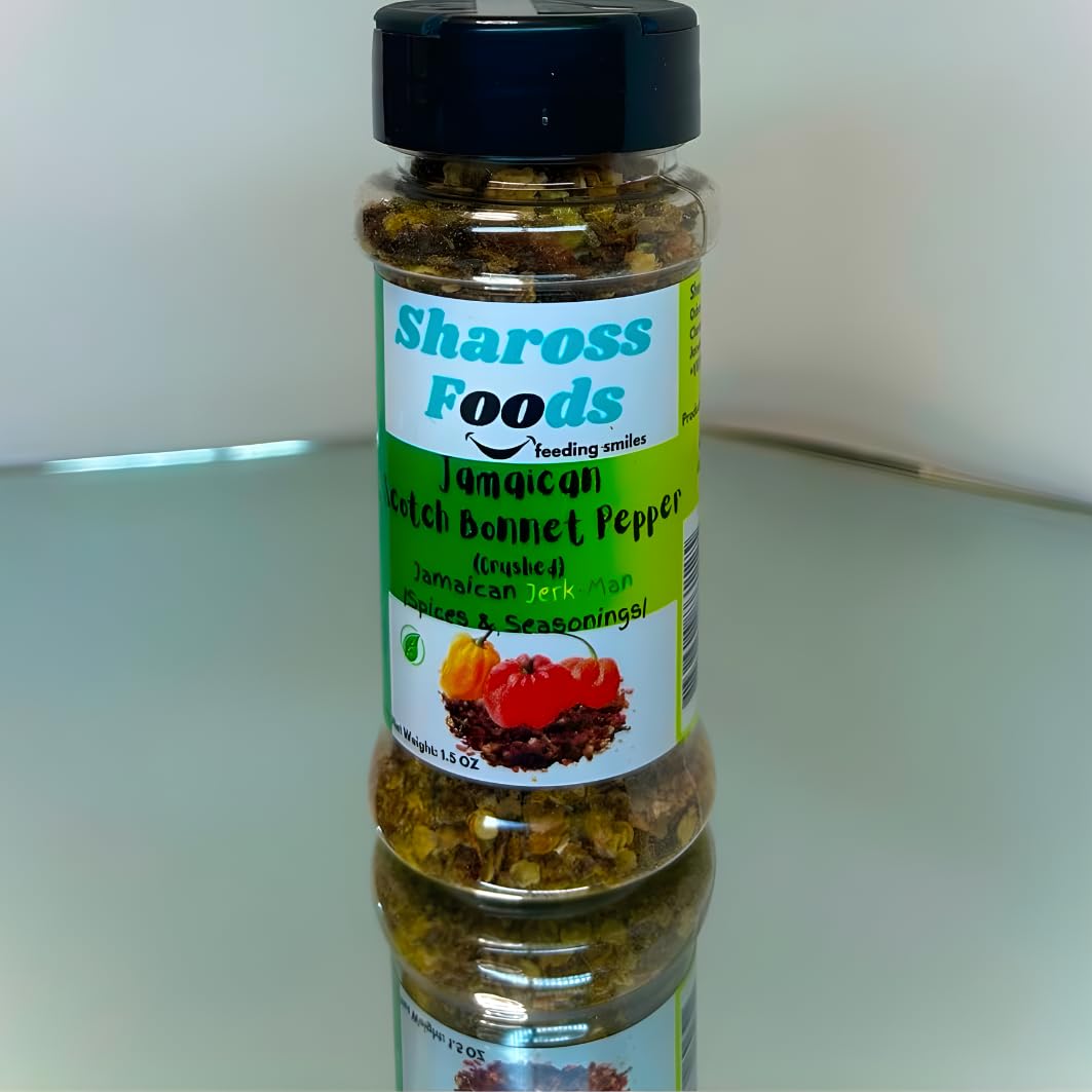 Shaross Foods Jamaican Scotch Bonnet Pepper, Crushed, 1.5 oz, 100% Natural Spice Seasoning