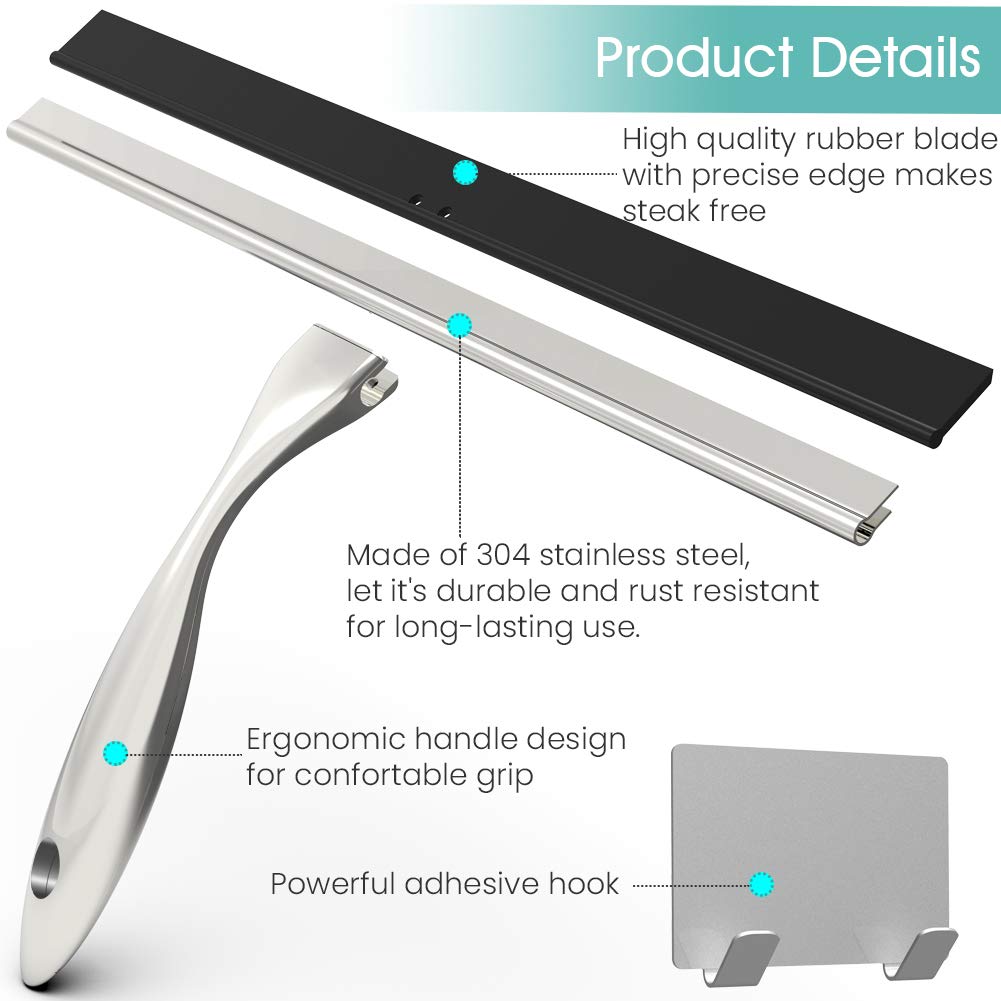 TopCharm Shower Squeegee for Shower Doors, Squeegee Shower Cleaner 14 Inch for All Purpose Mirror Car Glass Window Bathroom Squeegee for Shower