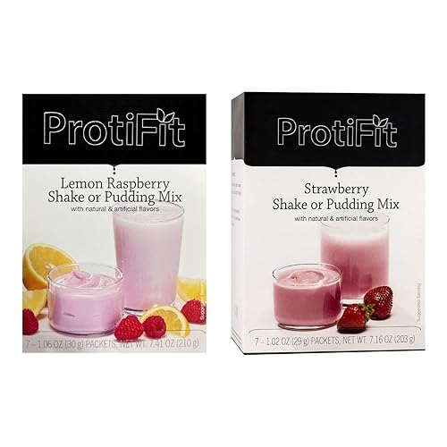 PROTIFIT - High Protein Lemon Raspberry & Strawberry Pudding & Shake Mix 2 Pack, 15g Protein, Low Calorie, Low Fat, Low Carb, Aspartame Free, Idea