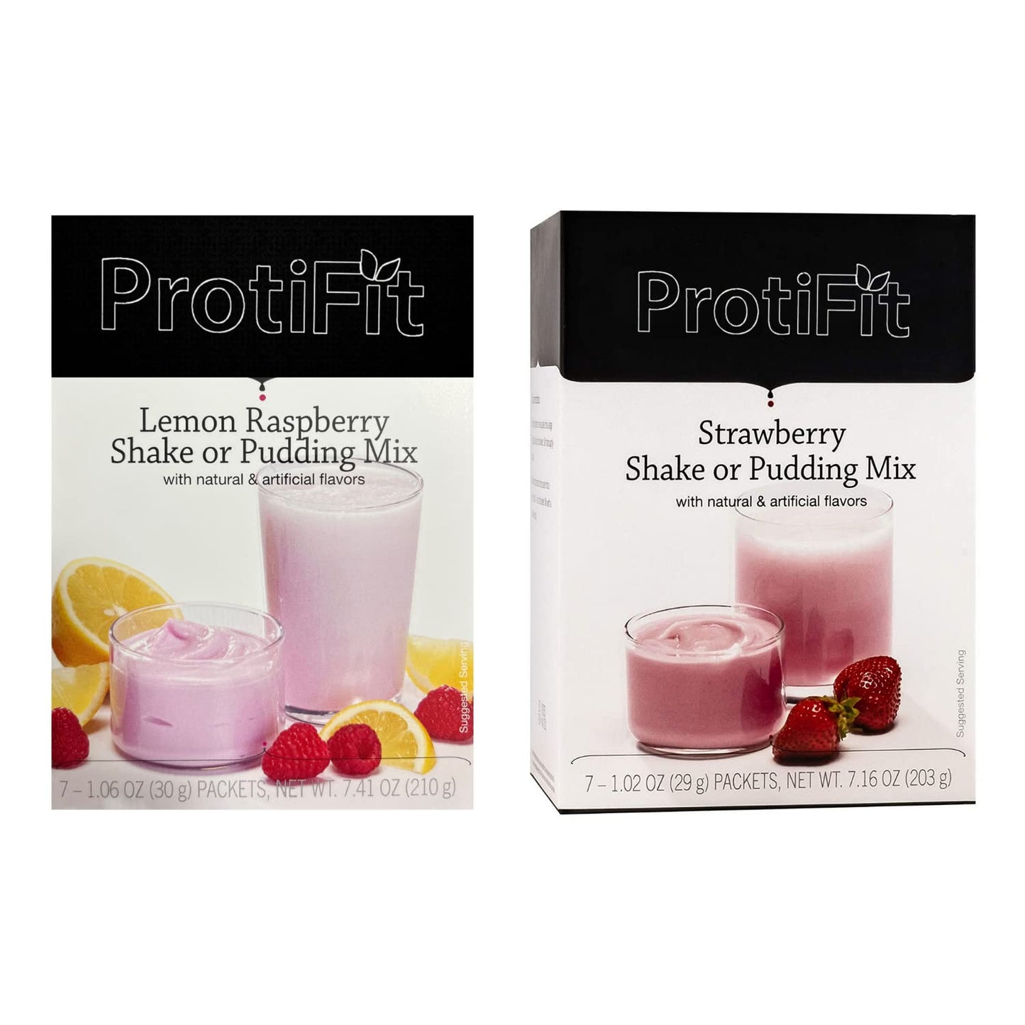 PROTIFIT - High Protein Lemon Raspberry & Strawberry Pudding & Shake Mix 2 Pack, 15g Protein, Low Calorie, Low Fat, Low Carb, Aspartame Free, Idea