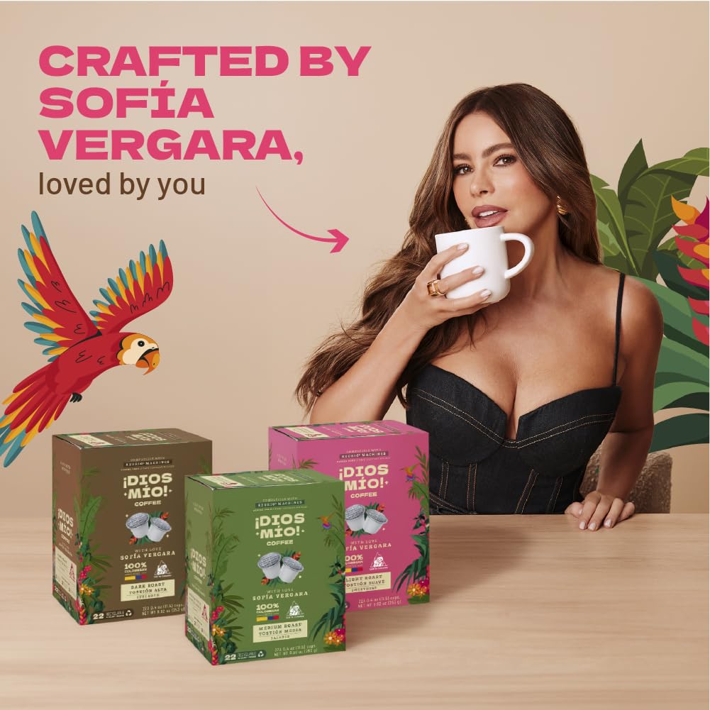 Dios Mio Coffee by Sofia Vergara, Light Roast, K-Cup Pods, 44 Count, (2 Boxes of 22 K-Cup Pods)