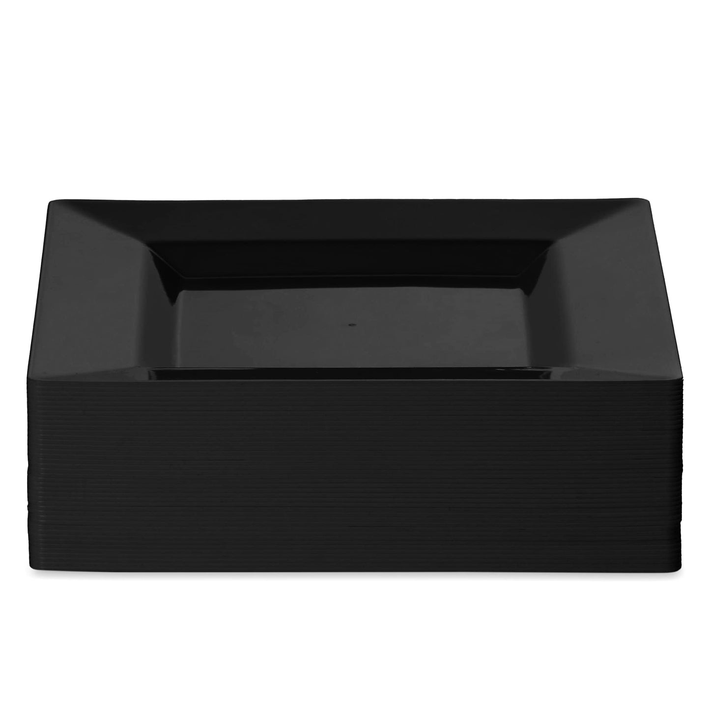 BloominGoods Plastic Disposable Square Dessert Plates | 50-Pack 6.5 inches Black Appetizer/Salad Square Plates | Ideal for Weddings, Parties, Catering