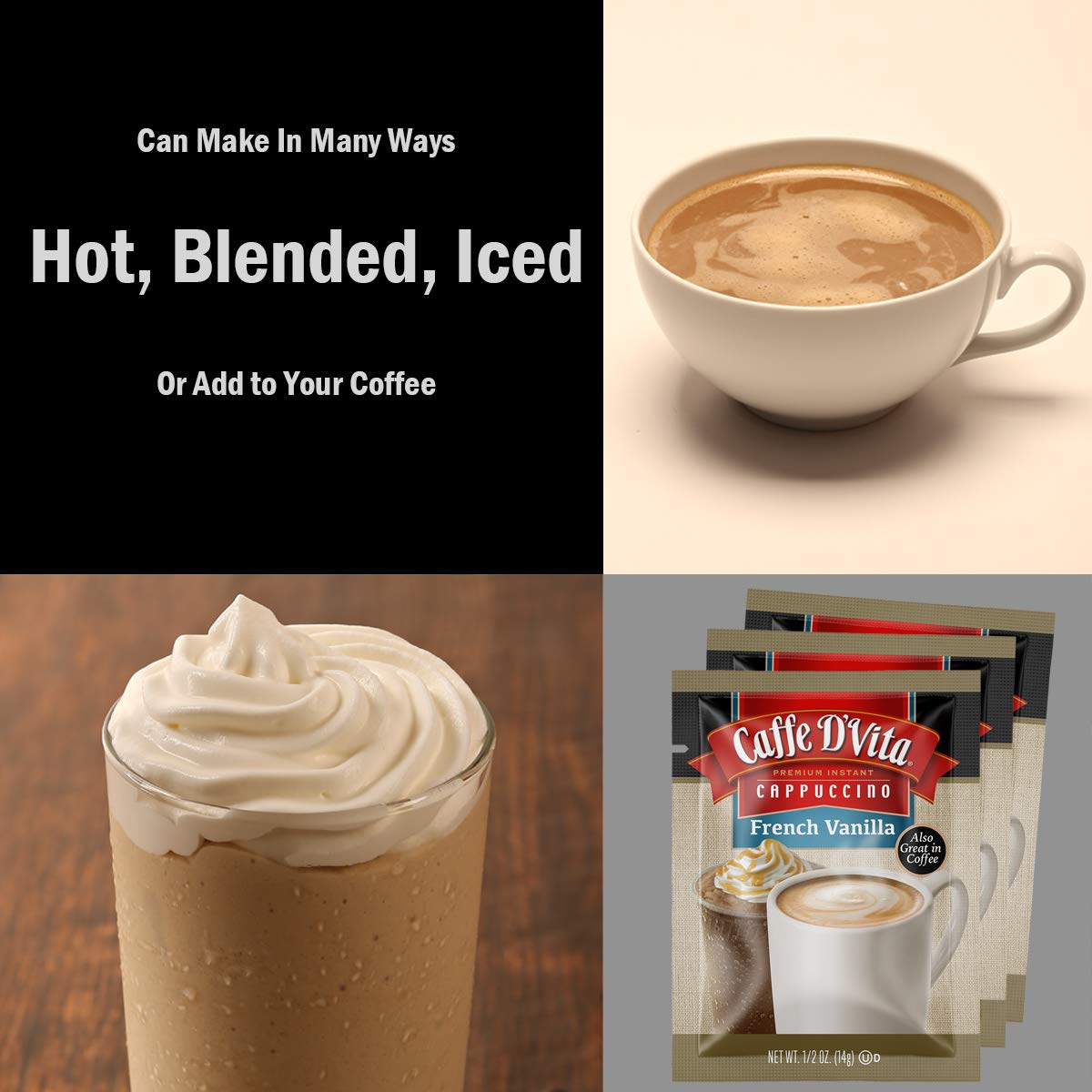Caffe D'Vita French Vanilla Cappuccino Mix - Instant Cappuccino Mix, French Vanilla Instant Coffee, Gluten Free, No Cholesterol & Hydrogenated Oils