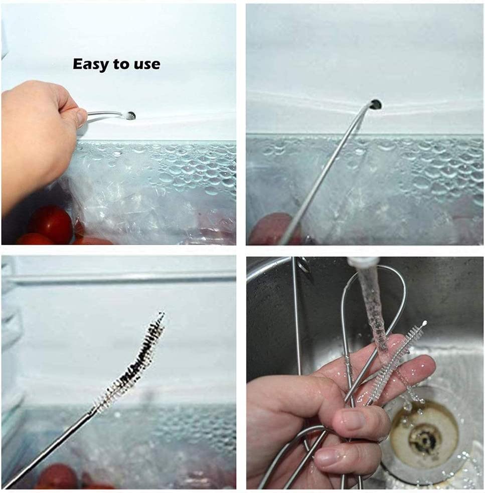 BYTRON Extra Long Pipe Tube Cleaner Fridge Drain Pipe Dredging Tool Flexible Drain Brush Skinny Tube Spiral Cleaning Brush Drinking Straw Cleaner