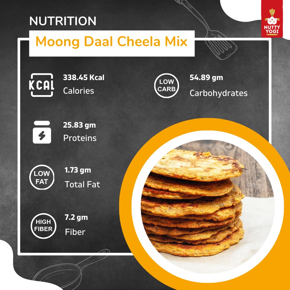 Nutty Yogi Moong Daal Cheela Mix 400G I Indian Pancake I Batter Mix I Healthy Breakfast I Protein Rich Healthy Food I Ready to Cook I Nutritious & Delicious Instant Food I