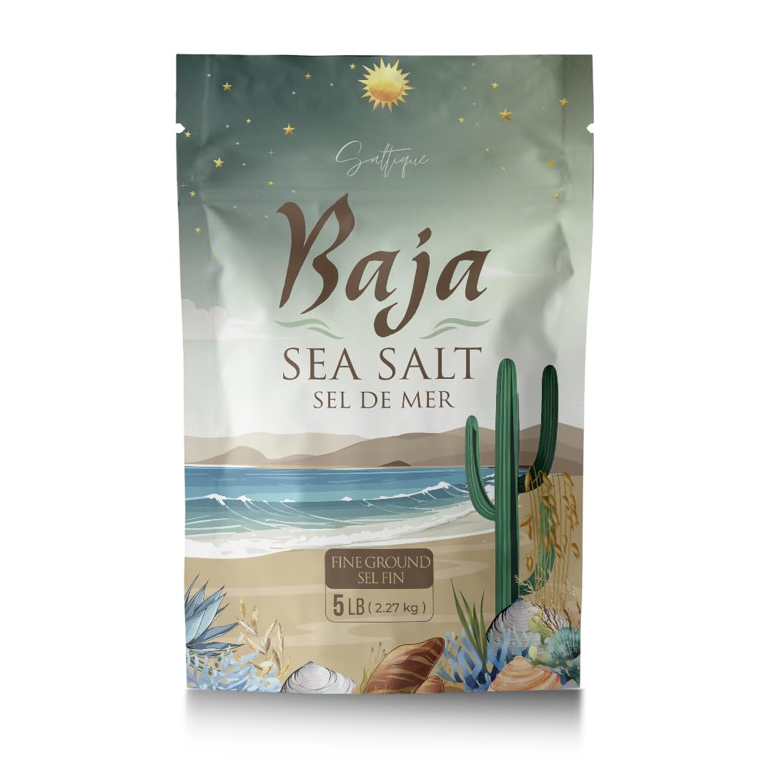 Saltique 5lb Baja Sea Salt Fine Ground - Contains a Balance of 90 Minerals Helping You Stay Hydrated And Improve Electrolyte Balance-100% Unrefined