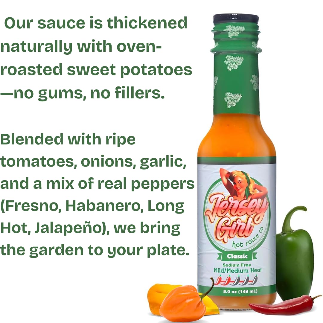 Jersey Girl Habanero Hot Sauce (No Added Salt/Naturally Sodium Free) 5oz (Classic, Pack of 2) - Clean Ingredients.