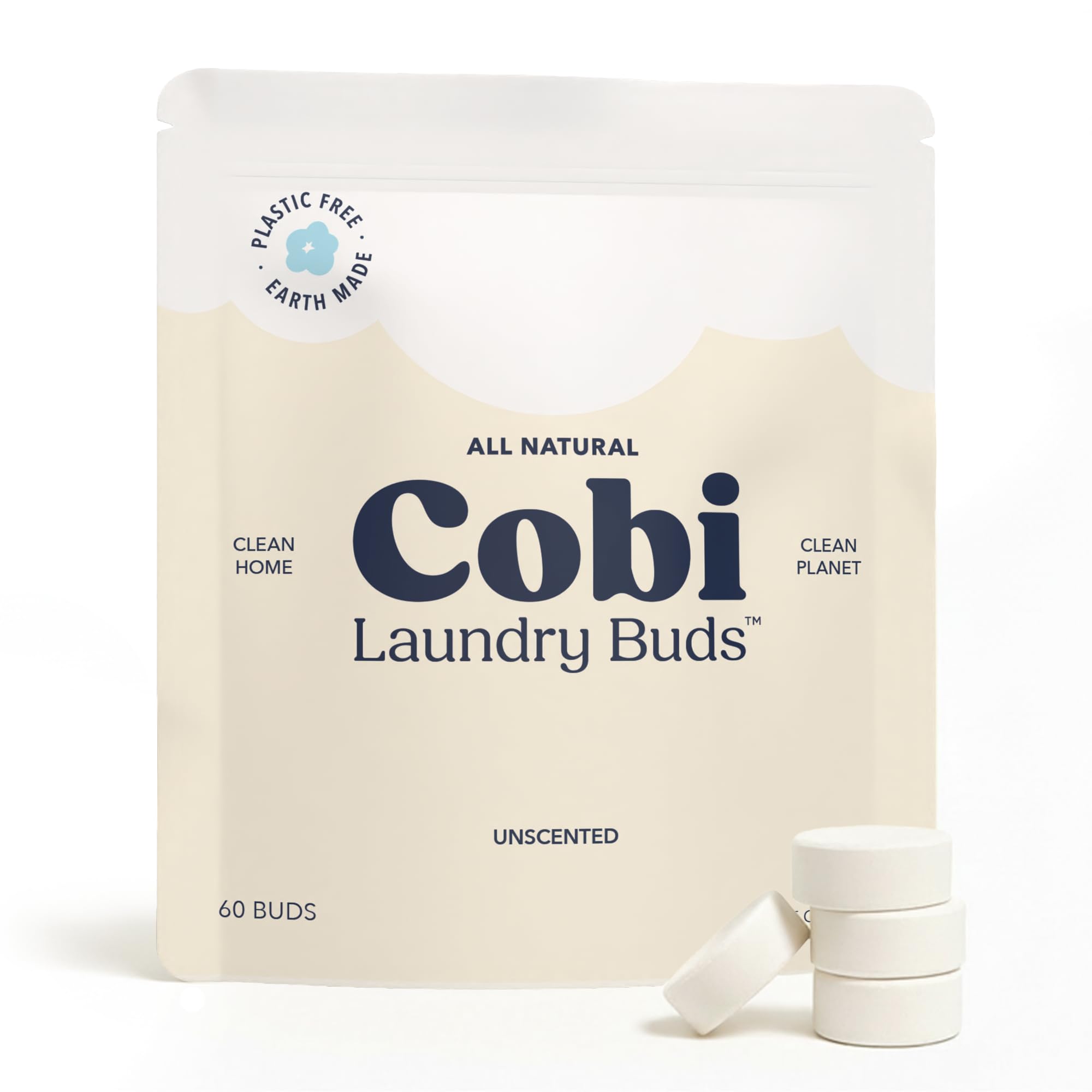 Cobi Clean Laundry Detergent Buds, Plant-Powered, Hypoallergenic, 60 Count, Dye-Free, Cruelty-Free, Vegan, Cold Water Compatible