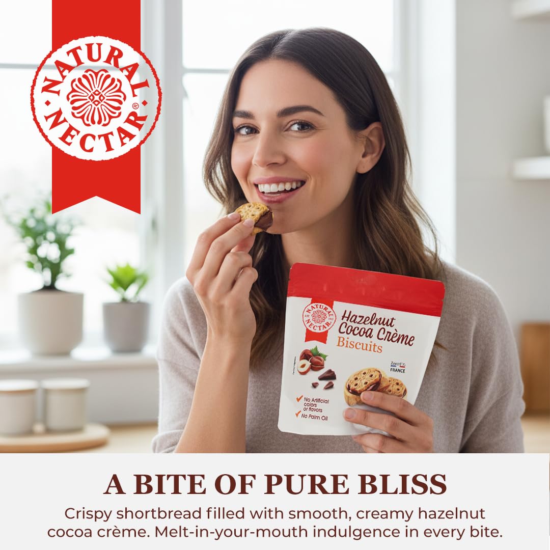 Natural Nectar Hazelnut Cocoa Crème Biscuits 6.35 oz - Sandwich Biscuits Filled with Smooth Hazelnut Cocoa Cream; Snack Cookies for Coffee Breaks