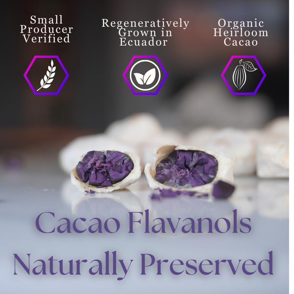 Vital Purple High Flavonal 100% Raw Cocoa Energy Nibs - 900mg Flavanols, Purple Cacao, Unroasted & Unfermented - Clean Fuel for Performance & Recovery (10 oz)