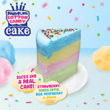 PartyPuffs Jumbo Cotton Candy Cake 13oz - Slices Like Real Cake - Strawberry Apple Blue Raspberry Lemon - Crunchy Candy Topping - Ready to Serve