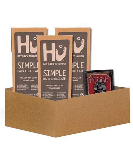 3x Hu Choc Simple Bar 2.1 OZ Bundle with Chocolate Fudge Candy - Dark Chocolate Bar with Minimal Ingredients Paired with Rich Fudge Treat for Snacking