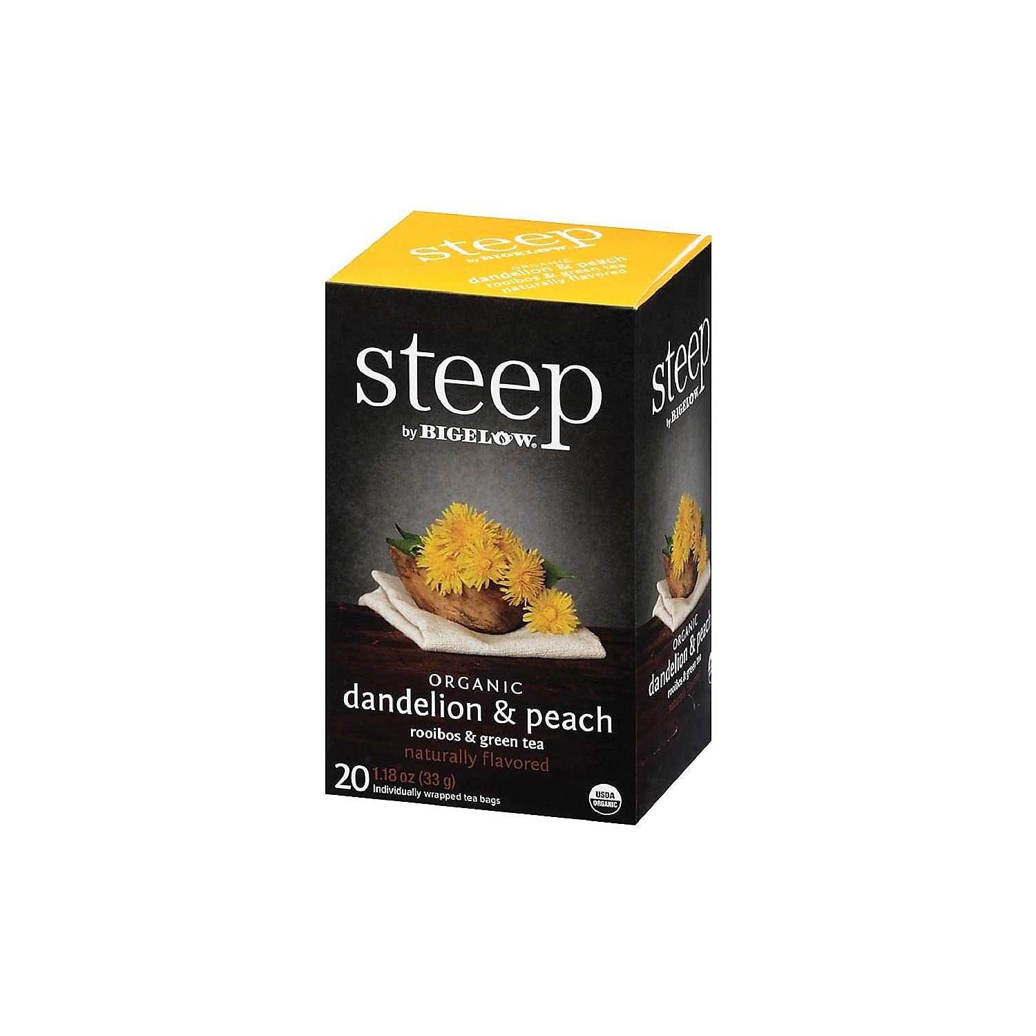 Bigelow 17715 Steep Tea, Dandelion & Peach, 1.18 Oz Tea Bag, 20/box