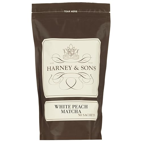 Harney and Sons White Peach Matcha Green Tea | Bag of 50 Pyramid Tea Bags (Sachets)