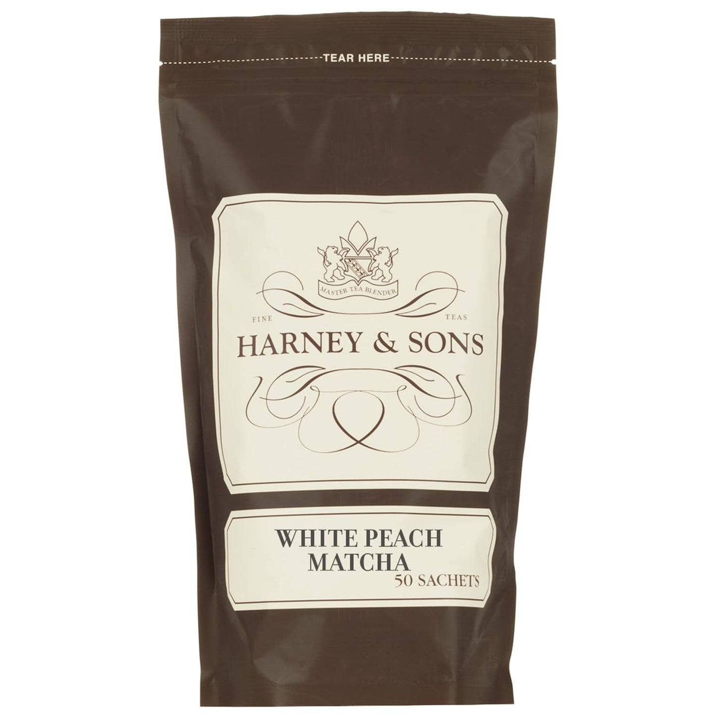 Harney and Sons White Peach Matcha Green Tea | Bag of 50 Pyramid Tea Bags (Sachets)