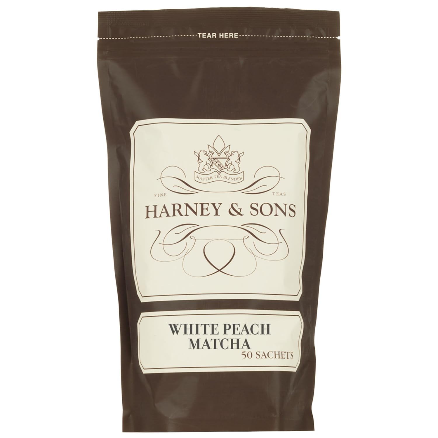Harney and Sons White Peach Matcha Green Tea | Bag of 50 Pyramid Tea Bags (Sachets)