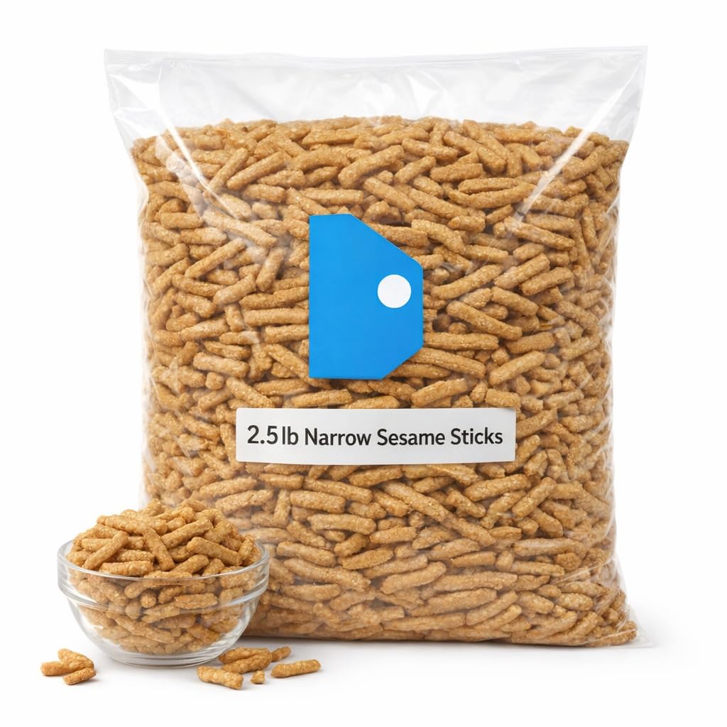 Narrow Sesame Sticks - 2.5 lb Bulk Bag, Crunchy Savory Snack Sticks for Parties & Snacking