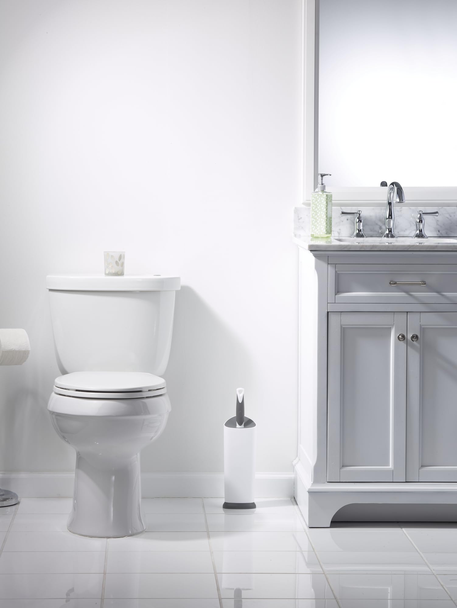 Clorox Covered Toilet Brush and Caddy with Splash Guard & Non-Skid Base, 2-Piece, White