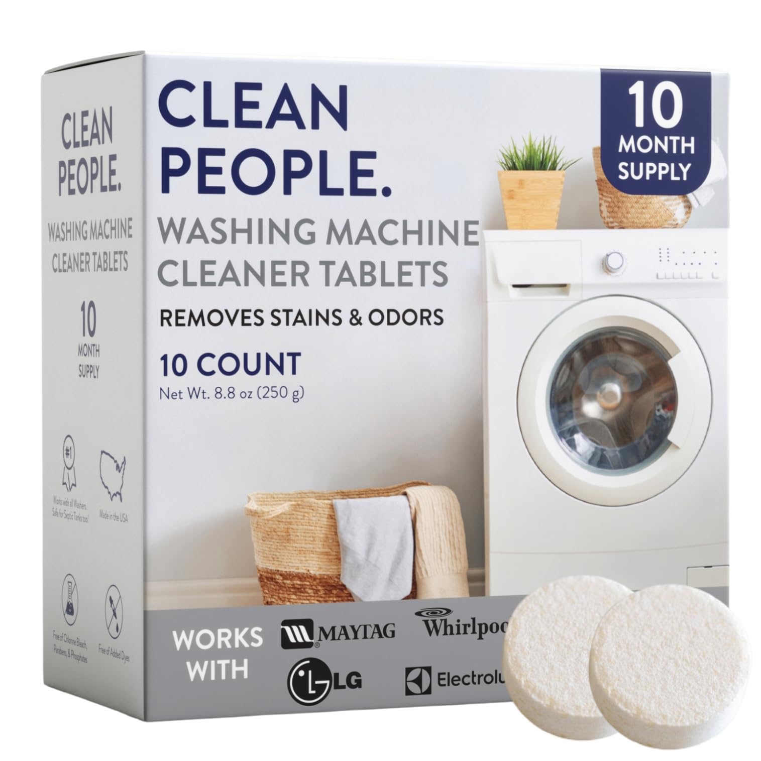 THE CLEAN PEOPLE Washing Machine Cleaner - Washer Machine Cleaner Tablets for Removing Odor, Grime & Scale Buildup - Front Load and Top Load Laundry