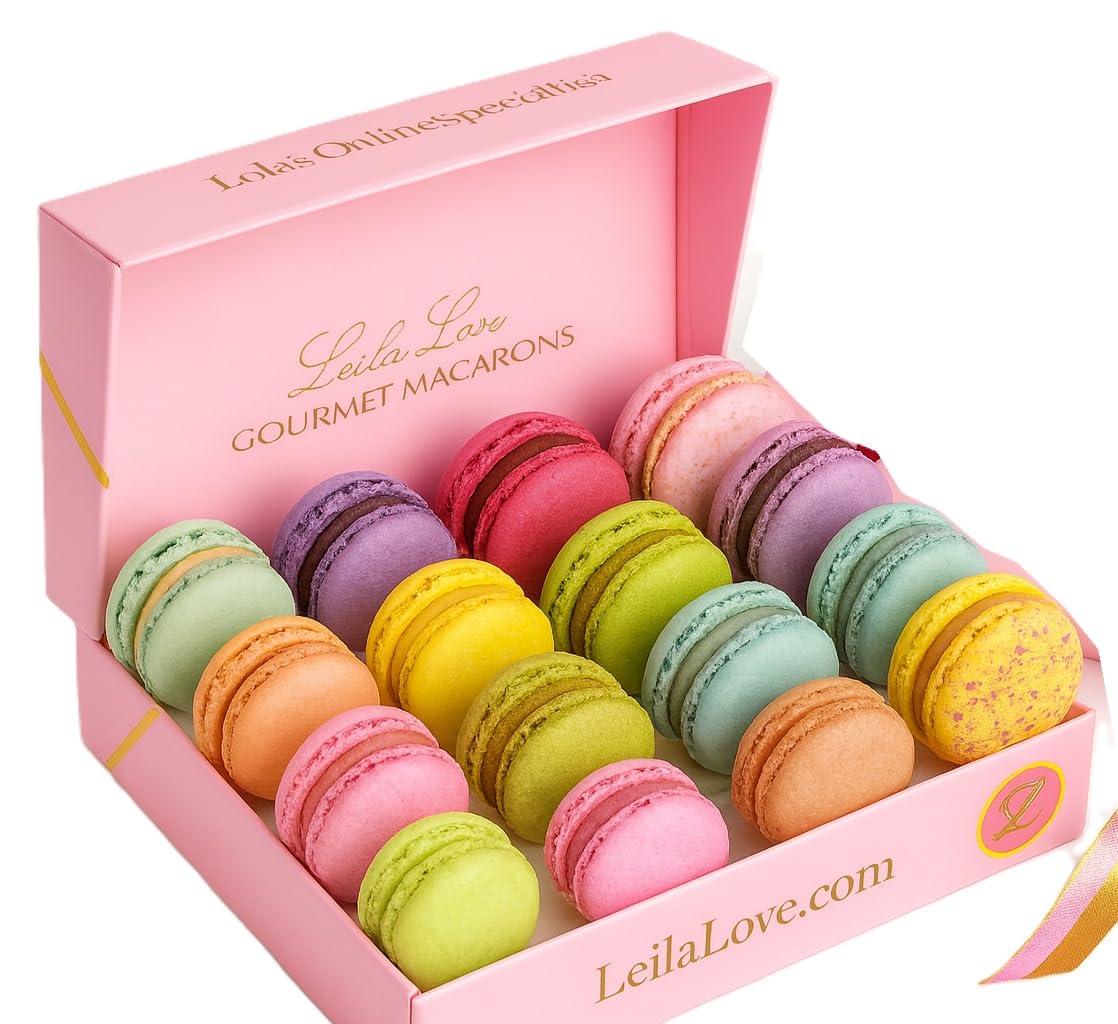 Leilalove Macarons - Mademoiselle de Paris Collections of 15 gourmet macarons Gift box varies in color - cookies are individually packaged for the