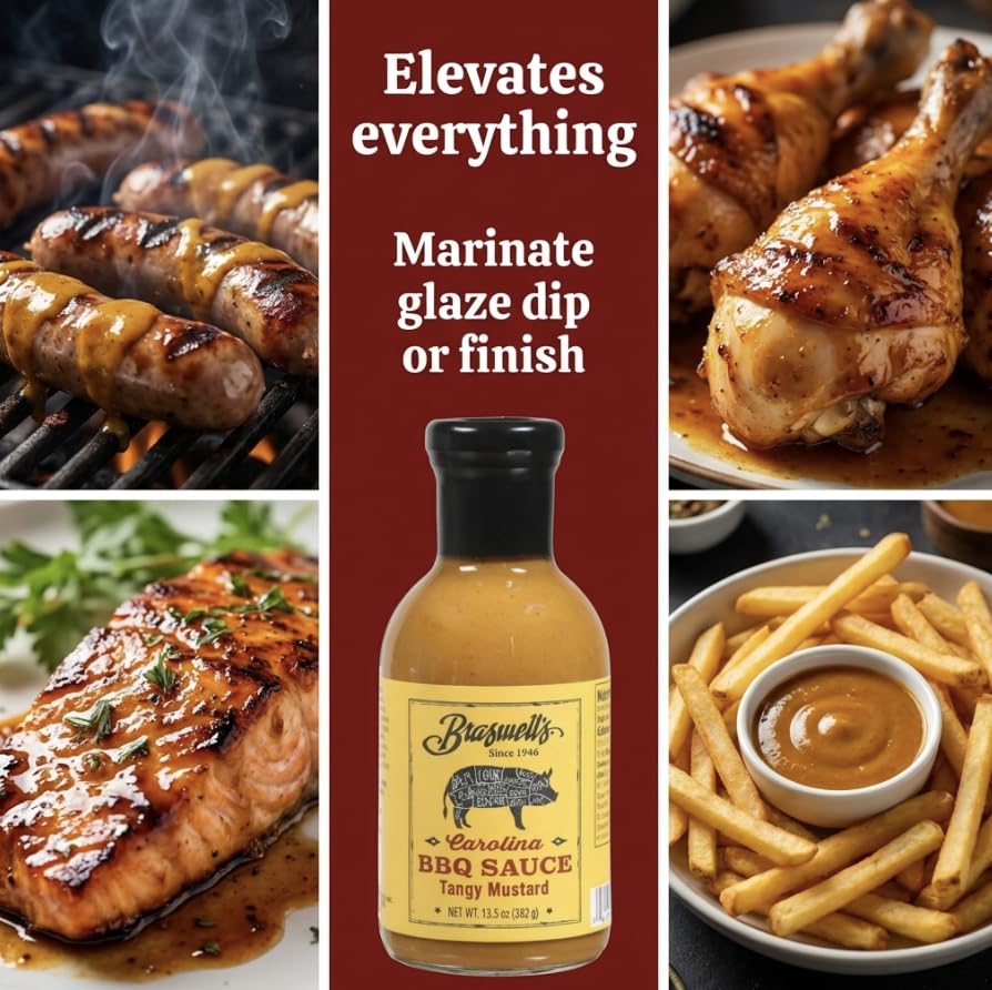 Braswell’s Gourmet Tangy Mustard BBQ Sauce - Small-Batch, Renowned Specialty, Made in USA, Since 1946 (13.5oz)