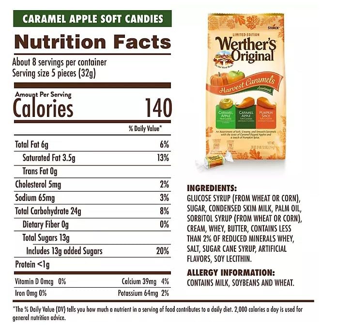 Werther's Original Harvest Caramels Assorted Candy, 28 Ounces.