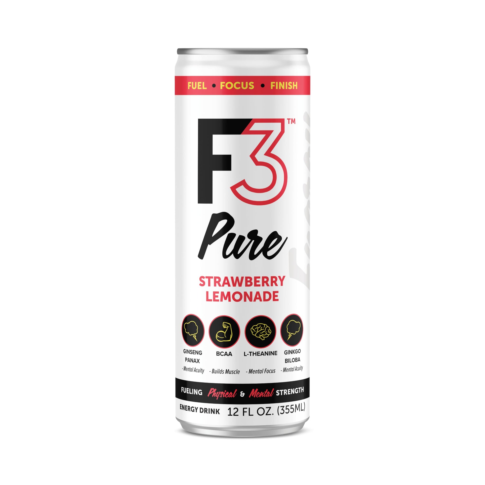 F3 Pure Sparkling Energy Drink Variety Pack, Original, Citrus Clarity, Tropical Theory & Strawberry Lemonade, 120mg Green Tea Caffeine with BCAAs