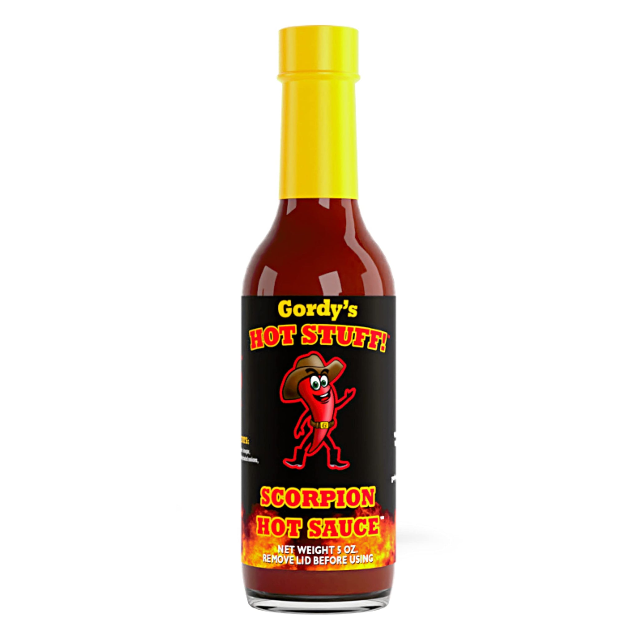 Gordy's Hot Stuff! Gourmet Hot Sauce, Real Texas Hot Sauce Made with Not-So-Hot Peppers and Bold Flavors, 5.7oz (Scorpion, 5.7oz (Pack of 1))