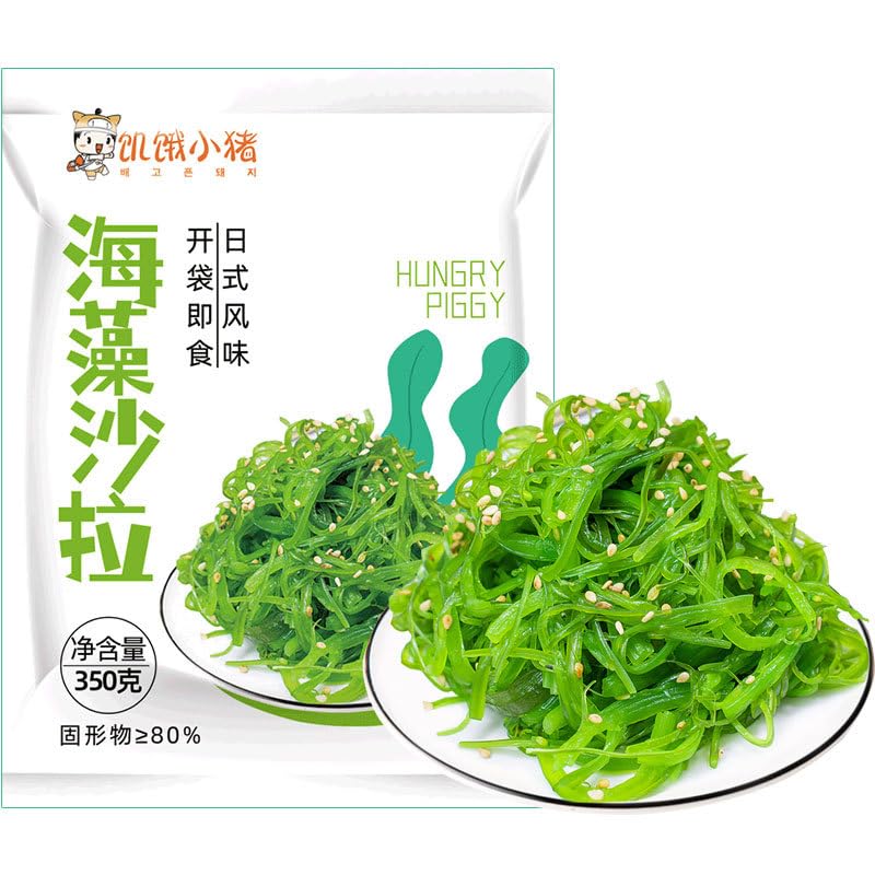Premium Japanese Seaweed Salad - 350g of Dark Green Edible Leafy Seaweed, Seasoned with Sesame, Perfect for Sushi and Japanese Cuisine (??????)