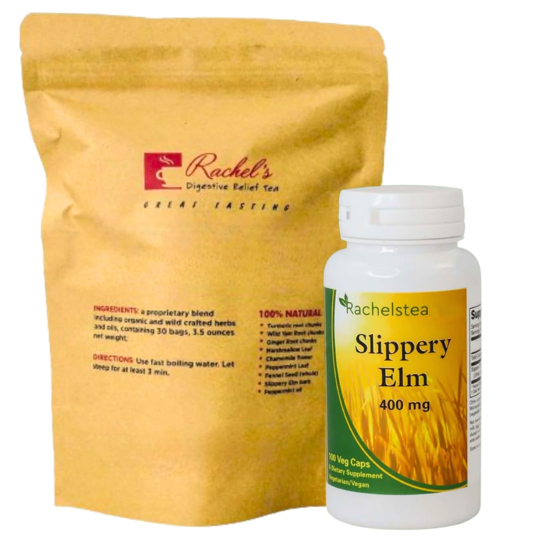 Rachelstea (30 Bags/60 Cups) with Slippery Elm Bark, 400 mg, 100 Capsules - Caffeine Free