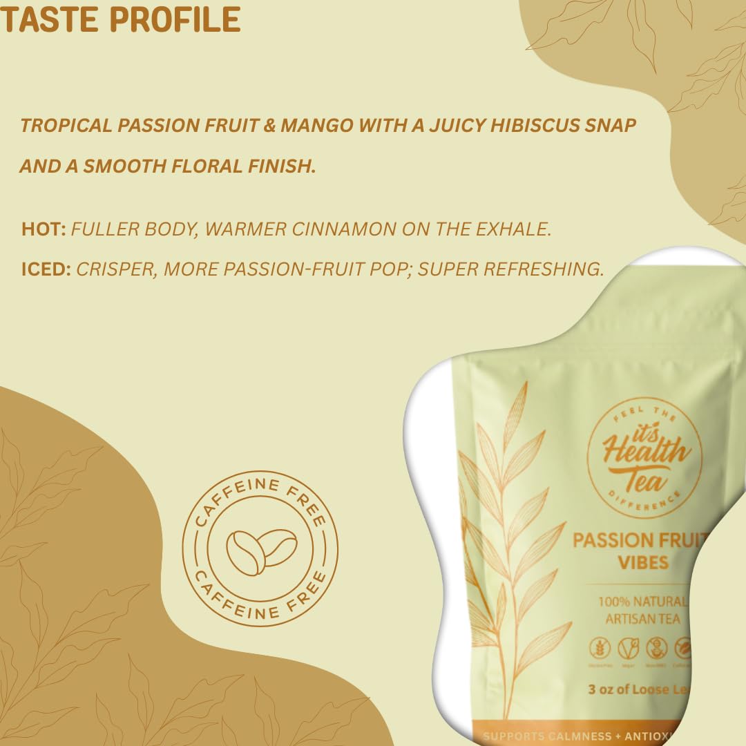 Passion Fruit Vibes - Calm + Antioxidants Herbal Tea - Caffeine-Free Tropical Hibiscus Blend with Passion Flower - Delicious Hot or Iced with 35 Tea