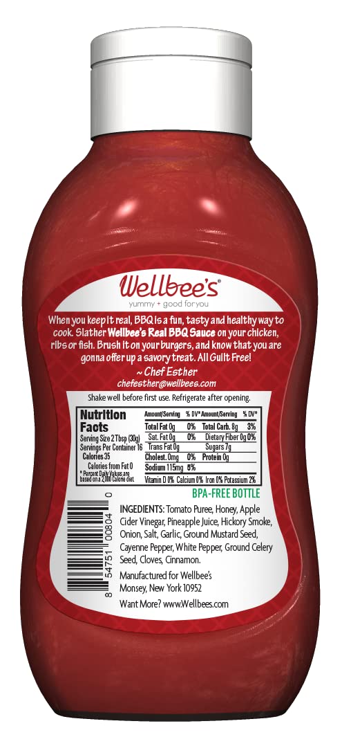 Wellbee's Honey BBQ Sauce - All Natural - 16 oz - Made w/Real Honey - Paleo Friendly And SCD Approved - Preservative Free, Refined Sugar-Free