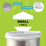 Small Trash Bags - 16x14 Inches, 1 Mil Thick, 100 Count - Durable Leak-Proof Mini Garbage Bags, 5 Gallon Capacity