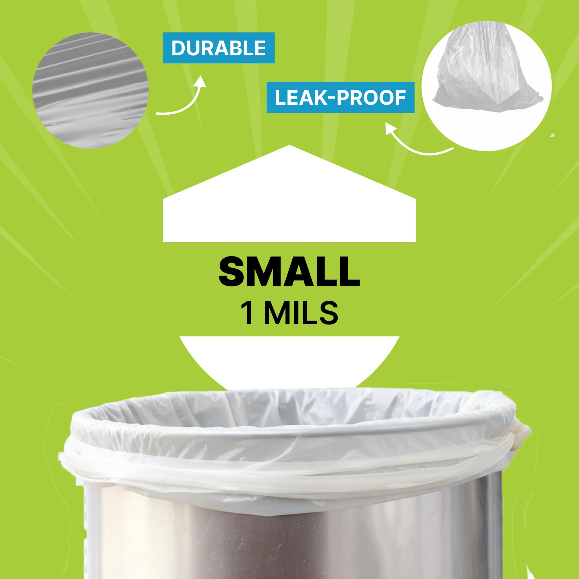 Small Trash Bags - 16x14 Inches, 1 Mil Thick, 100 Count - Durable Leak-Proof Mini Garbage Bags, 5 Gallon Capacity