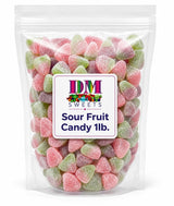 Vegan Sour Fruit Candy - 1 lb Bulk Assorted Watermelon Peach Cherry Sugar Sanded Gelatin Free Gummies. Made with Real Fruit Puree